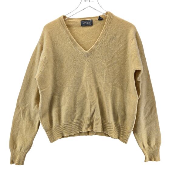 Vintage Lord & Taylor 100% Cashmere Sweater Large Womens Butter Yellow Crop - Picture 1 of 10